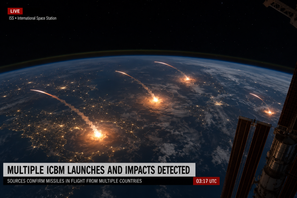 Taken from the ISS as ICBM's raced to their targets.